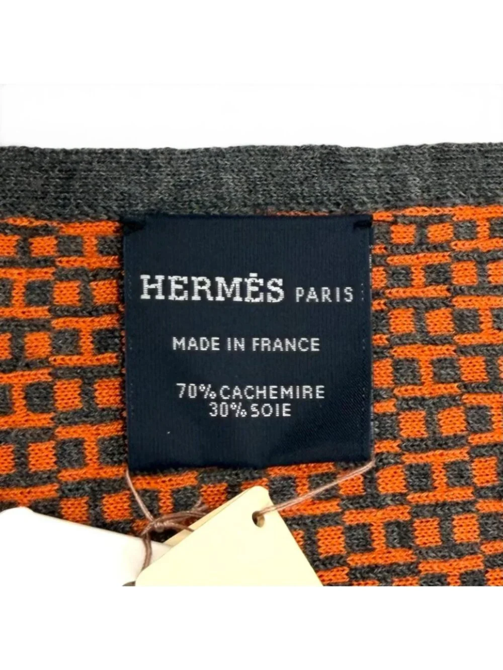 Hermes Cashmere Silk Blend Logo All Over Pattern Shawl Scarf Navy Orange